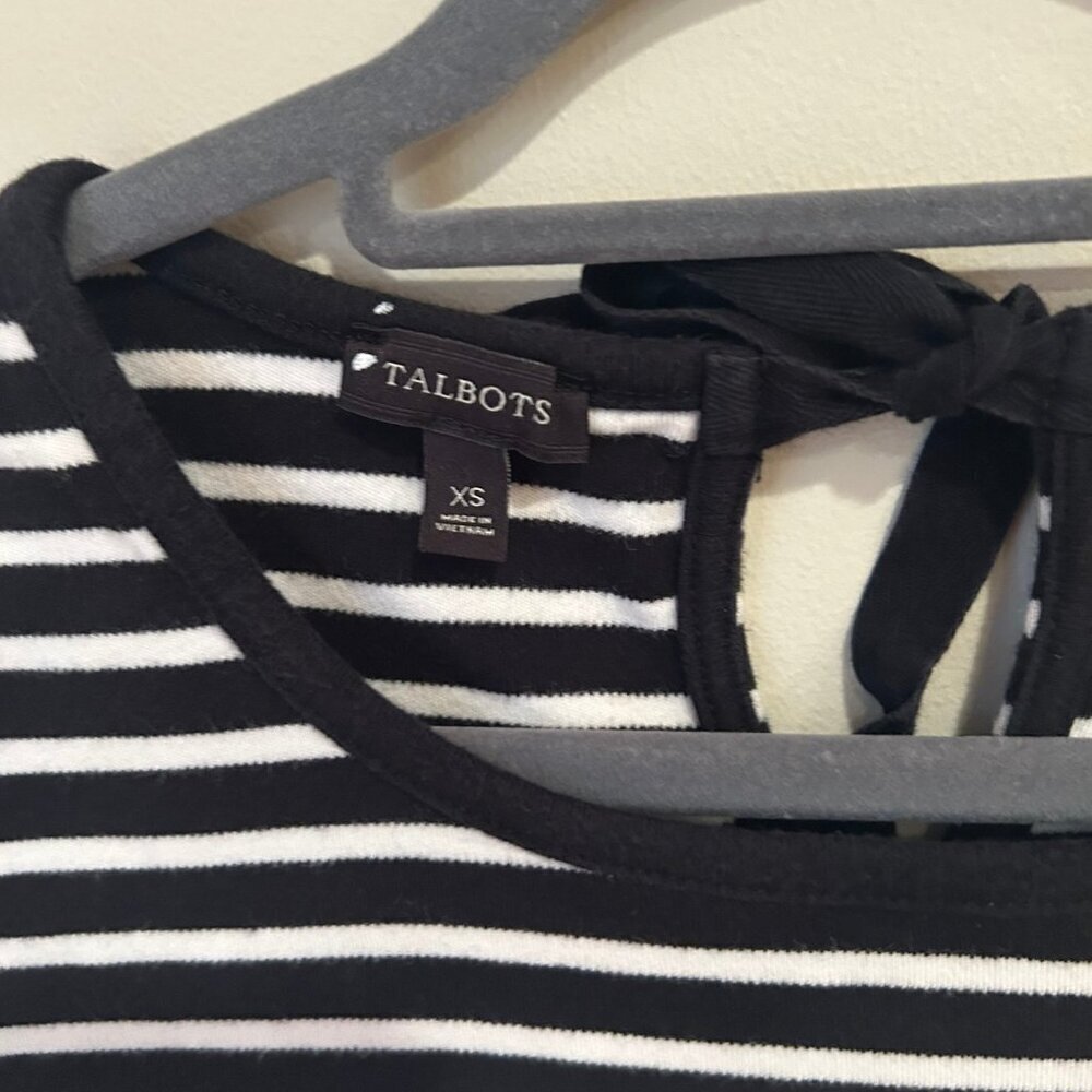 NWOT Talbots Women's XS Black & White Striped Tassel Trim Stretch Knit Dress - Picture 5 of 8